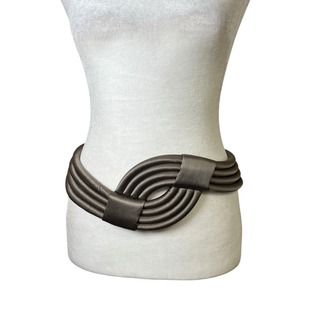 ESCADA Womens Wide Statement Belt Layered Knotted Silk Calf Leather Sz 44 US M/L